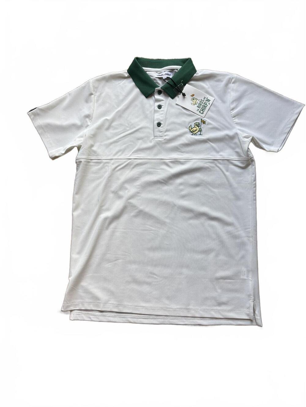 Chirpin Golf "The Birds are Chirpin" Polo Shirt NWT White Green Men's Large